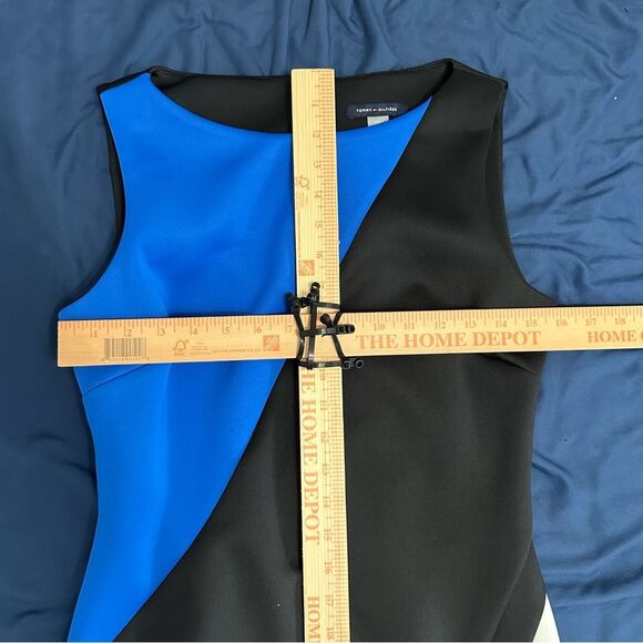 Tommy Hilfiger Asymmetrical Blue and Black Color Block Sheath Dress - Picture 6 of 6